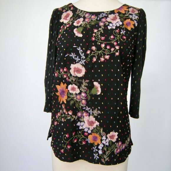 One September (Anthropologie) Size SMALL - Beautiful Floral Embroidered Top - Picture 1 of 11